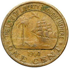 Liberia - Moneta - 1 One Cent 1960 - Słoń - Statek - Żaglowiec - ZACHOWANIE ! na sprzedaż  PL