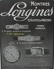 PUBLICITE LONGINES MONTRES BRACELETS EXTRA PLATE PLATINE OR DE 1924 FRENCH AD d'occasion  Cires-lès-Mello
