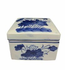 Caixa quadrada de bugigangas vintage oriental porcelana azul branca lírio d'água comprar usado  Enviando para Brazil
