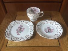 Vintage English Bone China 22KT Gold Pink Flowers Trio, Plate , Cup & Saucer for sale  WORCESTER