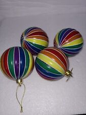 4 PLASTIC RAINBOW STRIPE ROUND CHRISTMAS ORNAMENTS PRIDE for sale  Shipping to South Africa
