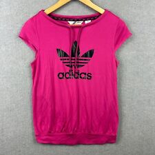 Camiseta Adidas Top Feminina 10 Rosa Preta Cordão Manga Cap Gráfico Soletrado comprar usado  Enviando para Brazil