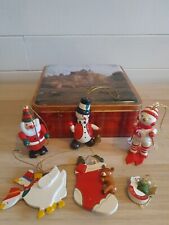 Used, VINTAGE CHRISTMAS DECORATIONS 70s Wooden Hanging Decorations & Vintage M&S TIN for sale  STAFFORD