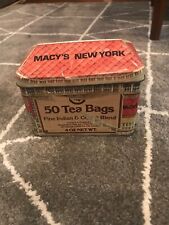 VINTAGE R.H. MACY SQUARE  TEA TIN WITH HINGED LID NEW YORK DEPARTMENT STORE for sale  Shipping to South Africa