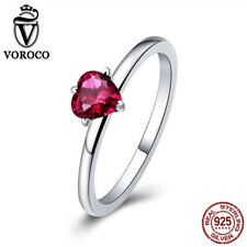 VOROCO 925 Plata de ley Anillo de compromiso solitario con forma de corazón Zircón rojo segunda mano  Embacar hacia Argentina