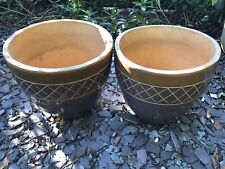 Two large garden purple/brown handmade terracotta glazed pots for sale  LONDON