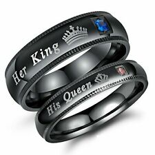 His Queen and Her King Stainless Steel Lover Couple Ring Engagement Promise Band for sale  Elk Grove Village
