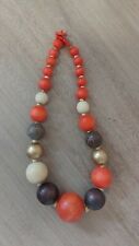 LARGE ORANGE WOODEN NECKLACE WORK FASHION CHUNKY BEADS for sale  SOUTHAMPTON