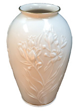 Lenox Masterpiece Medium 8 1/2" Tall Embossed Floral Flower Vase W/ 24K Gold Rim, used for sale  Shipping to South Africa