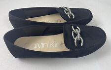 Calvin Klein Luca 2 Black Suede Loafers Shoes w/ Silver Accents Women’s Size 7.5 for sale  Shipping to South Africa