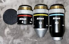 Juego de 3 lentes de microscopio Nikon Japón SE 4x/10x/40x con cubierta antipolvo OEM segunda mano  Embacar hacia Argentina