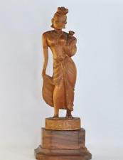 Estatua india de niña y jarra de madera tallada para decoración 1960-1980 arte de pie segunda mano  Embacar hacia Argentina