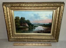 Antique 19th C Oil Painting English Outdoor Landscape Cottage on the Thames, used for sale  Shipping to South Africa