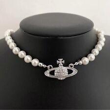 Used, Authentic Vivienne Westwood Silver White Pearl Necklace Choker Chain for sale  Shipping to South Africa