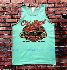 Men's OLD SKOOL Mint Green Tank Top auto shop classic rat hot rod Ford Chevy for sale  Shipping to United Kingdom