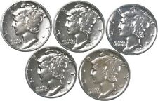 High Grade - 5 Coin Mercury Silver Dime Lot 1940-1945 Collection *671 for sale  Frederick