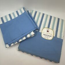 Lençol plano e 2 fronhas vintage Springmaid listra branca azul cama de casal 42x38”, usado comprar usado  Enviando para Brazil