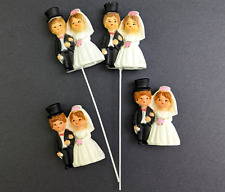 Vtg Wedding Cake Cupcake Toppers Plastic Bride and Groom 4 pc Lot Cute Kitsch for sale  Shipping to South Africa