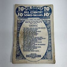 Vintage Sheet Music Folio Of Hill Country Songs And Ballads, Joe Davis for sale  Shipping to South Africa