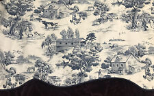 Valance Toile Scalloped Lined Custom Set/4 Blue Cream Farmhouse Madison Ave  GUC, used for sale  Shipping to South Africa