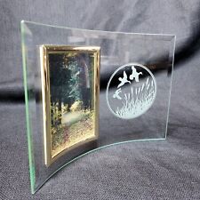 Vtg Curved Beveled Glass Photo Frame Gold Trim Ducks Waterfowl Sportsman 3.5x5" for sale  Shipping to South Africa