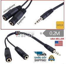 6" 1 Male to 2 Female Gold Plated 3.5mm Audio Y Splitter Headphone Cable Black for sale  Tomball