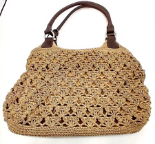 Cartera beige crochet tejido correas de vinilo dobles cierre magnético embrague accesorio segunda mano  Embacar hacia Argentina