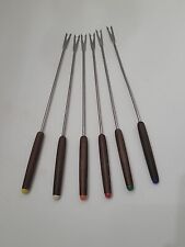 Conjunto vintage de 6 garfos de fondue de aço inoxidável cabo de madeira codificado por cores Japão MCM comprar usado  Enviando para Brazil