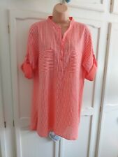 Lovely Cool Coral/ecru stripe Lagenlook top By Made In Italy, 14/16, pockets  myynnissä  Leverans till Finland