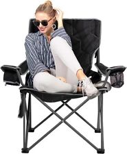 Oversized Camping Chair Heavy Duty Portable Folding Side Pockets Black, used for sale  Shipping to South Africa