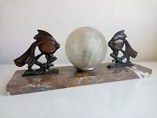 Antique Art Deco Table Lamp Spelter Fish Glass Globe Light Shade Marble Base for sale  Shipping to South Africa