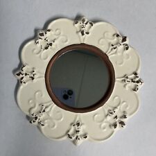 Espejo de pared pequeño francés flor de lis redondo decorativo redondo 8 pulgadas cerámica blanca, usado segunda mano  Embacar hacia Argentina