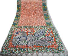 Vintage Saree Pure Cotton Kalamkari Printed Indian Sari Craft Fabric 5yd Peacock for sale  Shipping to South Africa
