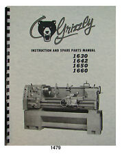 Grizzly Lathe 1630, 1642, 1650, & 1660 Instruction & Parts Manual #1479 for sale  Goddard