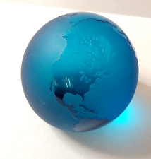 Steven Correia Blue Earth Globe Art Glass Paperweight Frosted 1989 Signed for sale  Shipping to South Africa