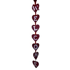 Hanging Hearts Welcome Wood Sign Valentine's Day Decor, used for sale  Shipping to South Africa