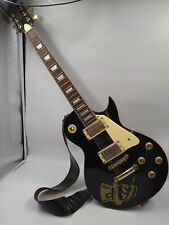 Vintage brand electric guitar V100 Les Paul copy black with skull design & case for sale  HALIFAX