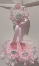 Pram charm*new*pink girl booties Baby pram charm hand knitted With Diamonti Trim for sale  Shipping to South Africa