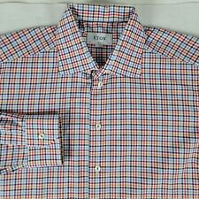 Eton Dress Shirt Mens Large Slim Fit Colorful Check Button Up Twill Casual Plaid, used for sale  Shipping to South Africa
