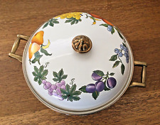 Tabletops Unlimited Enameled Pot 10" Garden Fruit Pattern Brass Handles w/ Lid for sale  Shipping to South Africa