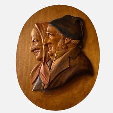 Wooden Profile Plaque Carved Elderly Couple Wisdom Memories Vintage 6.5x8.5 Inch for sale  Shipping to South Africa