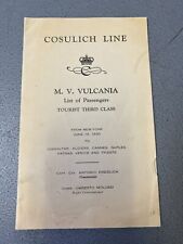 1930 Cosulich Line M.V. Vulcania Ship Cruise Program NY to Meditteranian for sale  Shipping to South Africa