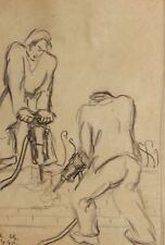 Antiguo dibujo a lápiz escena de trabajo firmado segunda mano  Embacar hacia Argentina