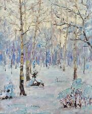 Used, Original Painting Vintage Decor Art Nature Artwork Winter Snow Forest Authentic for sale  Shipping to South Africa