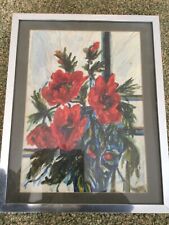 Framed watercolour poppies for sale  BURY