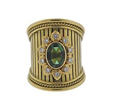 Elizabeth Gage Green Tourmaline Diamond 18k Gold Ring  for sale  Lahaska