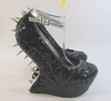 Black Spikes 6.5"High Wedges Heel less 2"Platform Sexy Shoe WOMEN Size 8.5 for sale  Shipping to South Africa