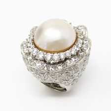 Enorme anillo de perlas y piedra transparente Mabe de oro blanco 14k NYJEWEL 47,8 g segunda mano  Embacar hacia Mexico