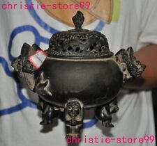 Queimador de incenso budismo 7,6" porcelana bronze puro dois dragões Ding Tank comprar usado  Enviando para Brazil