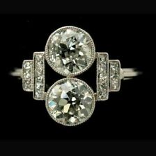 Usado, Anillo de regalo vintage Art Deco con dos diamantes para boda acabado oro blanco 14 K segunda mano  Embacar hacia Argentina